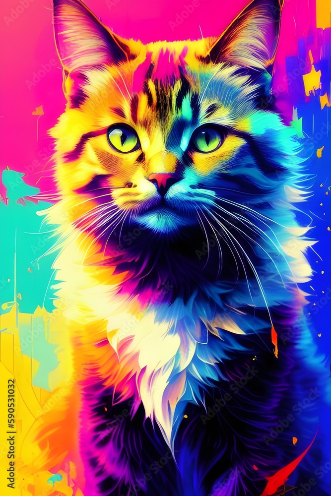 A Close Up of a Cat on a Colorful Background. Generative AI