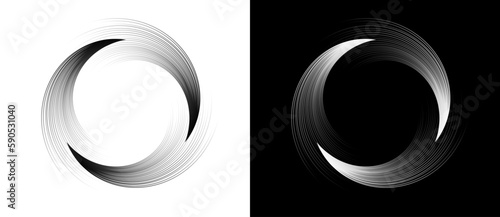 Abstract background with lines. Creative spiral as logo or icon. Black lines on a white background and white lines on the black side.
