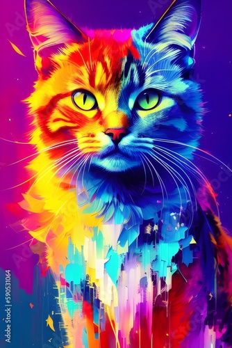 A Close Up of a Cat on a Colorful Background. Generative AI