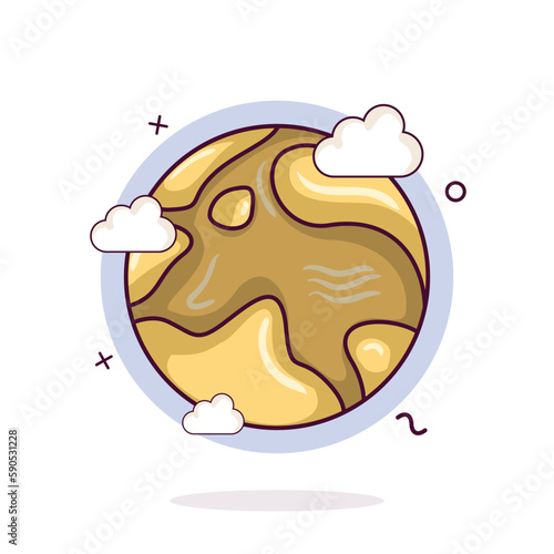 Apocalyptic Dying Earth Landscape Icon. Cute Vector Illustration