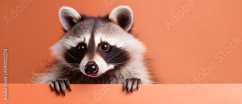 Raccoon on isolated Salmon Pink color background created with Generative AI Technology © Mac Baconai