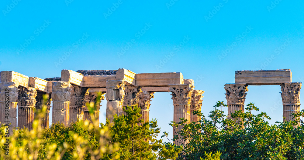 Obraz premium Olympieion Historic buildings and ruins of a temple Athens Greece.