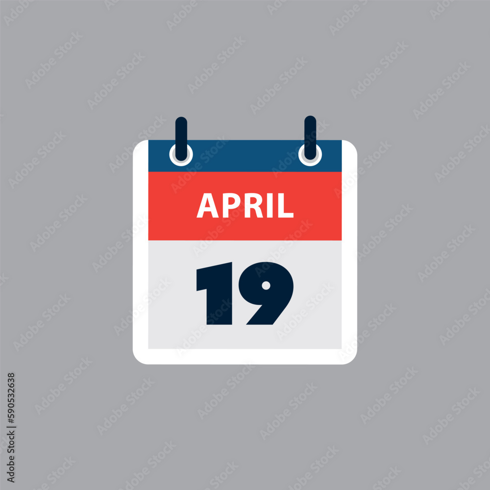 Simple Calendar Page for Day of 19th April - Banner, Graphic Design Isolated on Grey Background - Design Element for Web, Flyers, Posters, Useful for Designs Made for Any Scheduled Events, Meetings Simple Calendar Page for Day of 19th April - Banner, Graphic Design Isolated on Grey Background - Design Element for Web, Flyers, Posters, Useful for Designs Made for Any Scheduled Events, Meetings