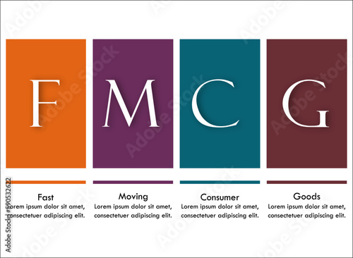 FMCG - Fast Moving Consumer Goods Acronym. Infographic template with icons and description placeholder