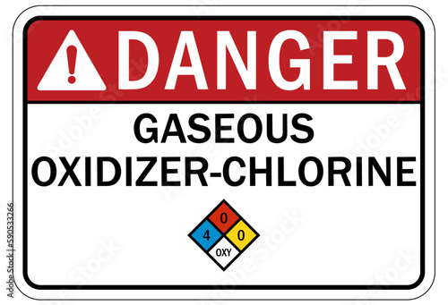 Pool chemical hazard sign and labels gaseous oxidizer chlorine
