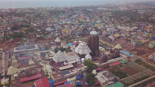 Jagannath Puri ancient temple in India, Odisha, aerial drone view 4k