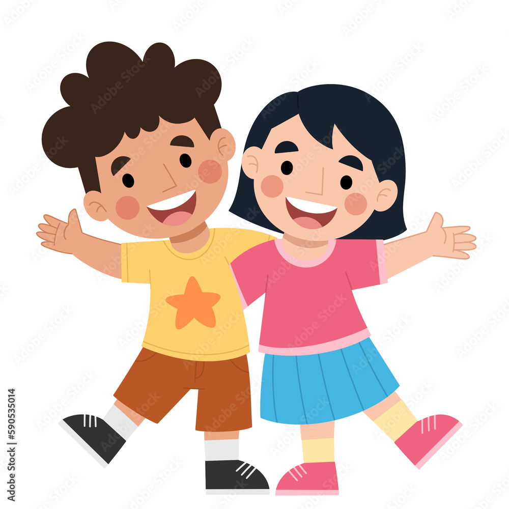 Illustration of happy children hugging together Illustration of happy children hugging together