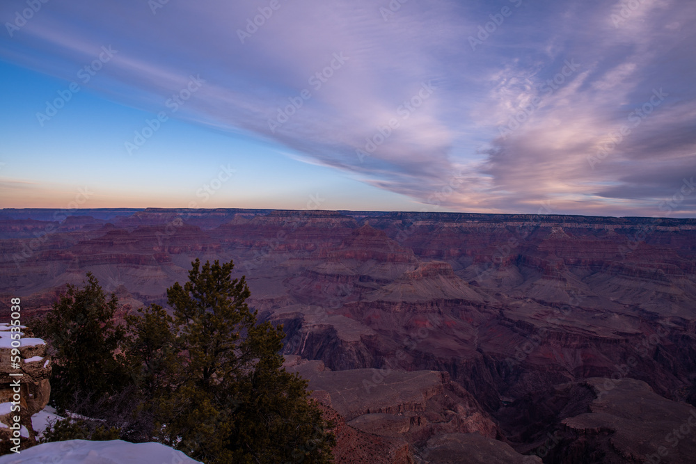 Sunrise in the Grand Canyon on a snowy day