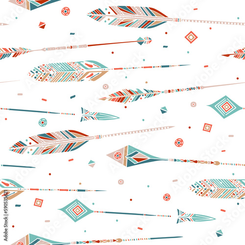 Boho arrows hand drawn seamless pattern, ethnic ornaments