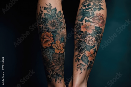 tattoos on woman legs created with Generative AI technology