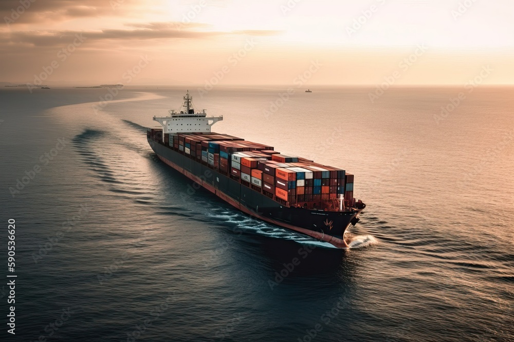 Shipping and Trade: Cargo Ship Sailing in Busy Port - International Maritime Transport (Ai generated) Shipping and Trade: Cargo Ship Sailing in Busy Port - International Maritime Transport (Ai generated)
