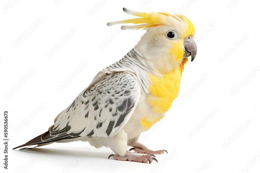 Obraz premium Cockatiel white background, parrot, bird (Ai generated)