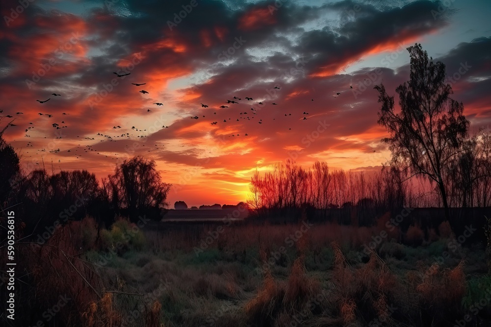 Colorful sunset with clouds and silhouettes (Ai generated) Colorful sunset with clouds and silhouettes (Ai generated)