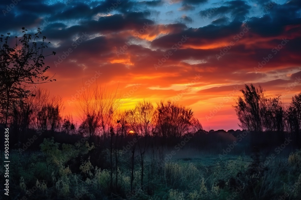 Colorful sunset with clouds and silhouettes (Ai generated) Colorful sunset with clouds and silhouettes (Ai generated)