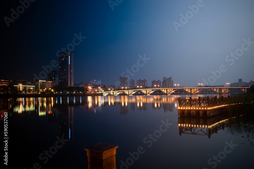 city skyline at dusk