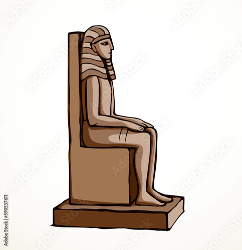 Vector drawing. Egyptian male statue. Pharaoh on the throne