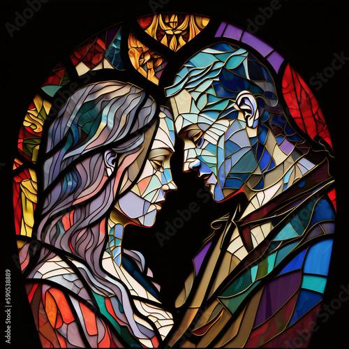Stained glass of a beautiful couple  made with Generative Ai