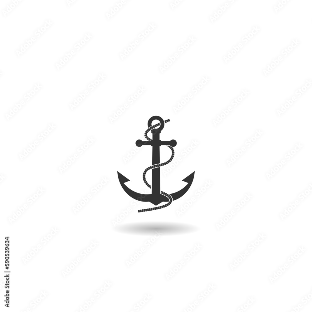 Anchor logo icon boat ship with shadow Anchor logo icon boat ship with shadow
