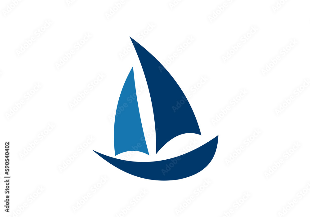 Linear drawing of a sailboat in the waves. illustration of a yacht at sea. Sailboat in the sea logo. Boat with sails on the waves