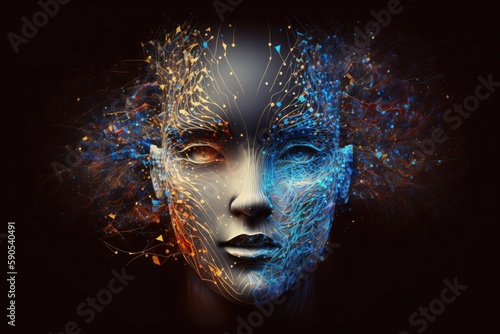 Digital illustration of a female face in a futuristic style