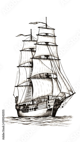 Vintage Ship Drawing Hand Drawn Vector Editable