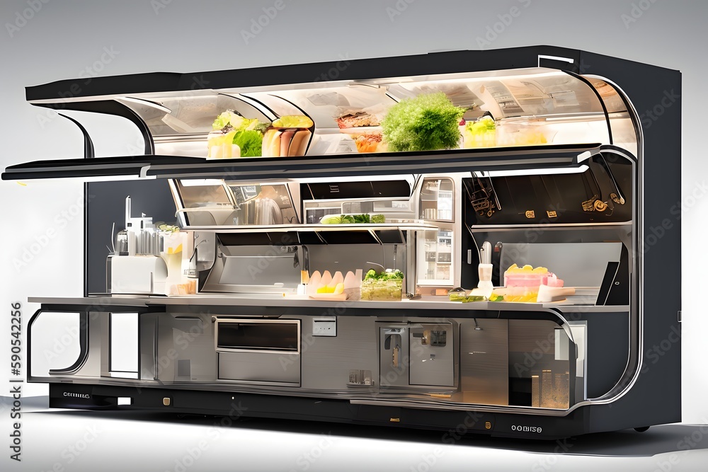 Obraz premium Futuristic food truck isolated on white background. Ai generative.
