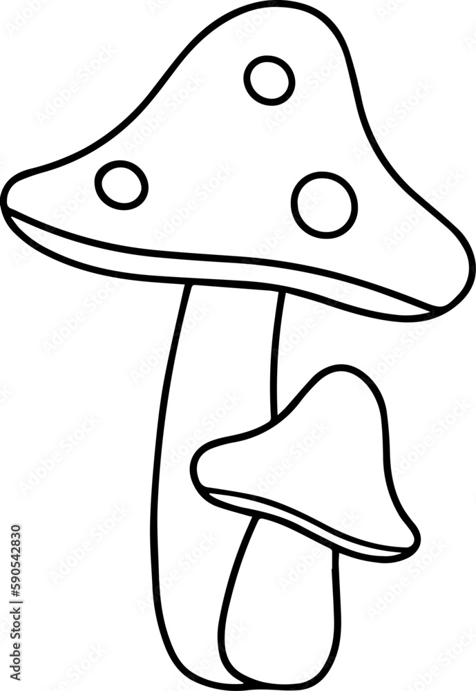 Mushroom coloring drawing. Line style mushroom. Mushroom coloring drawing. Line style mushroom.