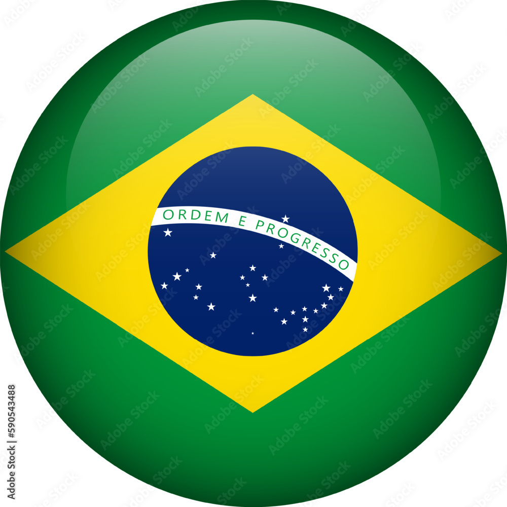 Fototapeta premium Brazil flag button. Emblem of Brazil. Vector flag, symbol. Colors and proportion correctly.