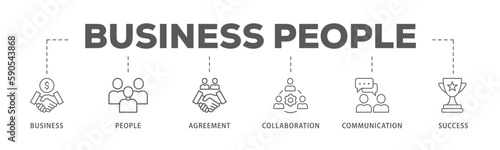 Business people banner web icon vector illustration concept with icon of business, people, agreement, collaboration, communication and success 
