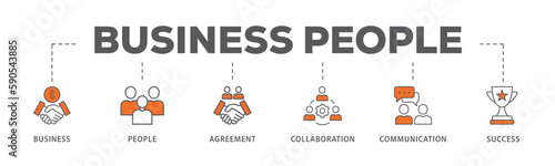 Business people banner web icon vector illustration concept with icon of business, people, agreement, collaboration, communication and success
