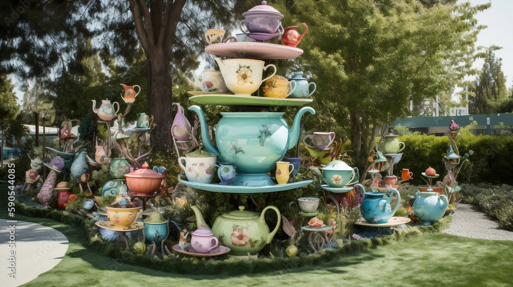 Giant tea party create a Wonderland landscape that features a giant