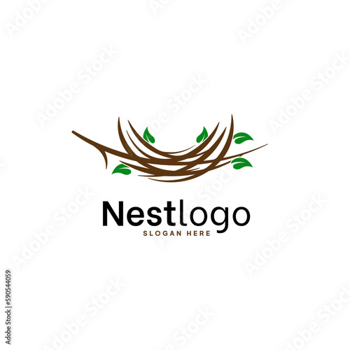 Bird nest abstract vector logo design.