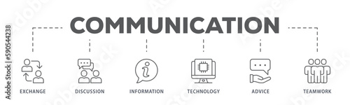Communication banner web icon vector illustration concept with icon of exchange, discussion, information, technology, advice, and teamwork 