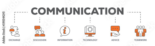Communication banner web icon vector illustration concept with icon of exchange, discussion, information, technology, advice, and teamwork
