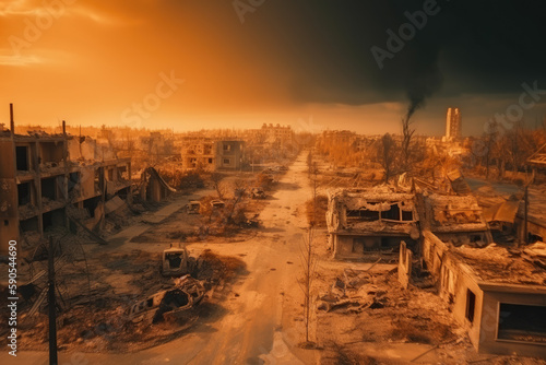 A city destroyed by a nuclear bomb. Generative Ai