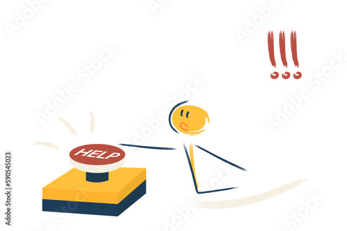 the character asks for help. help button, fear, risk, danger