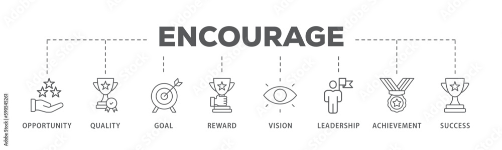 Encourage banner web icon vector illustration concept with icon of opportunity, quality, goal, reward, vision, leadership, achievement, success
Encourage banner web icon vector illustration concept with icon of opportunity, quality, goal, reward, vision, leadership, achievement, success