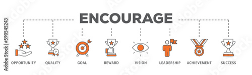 Encourage banner web icon vector illustration concept with icon of opportunity, quality, goal, reward, vision, leadership, achievement, success
