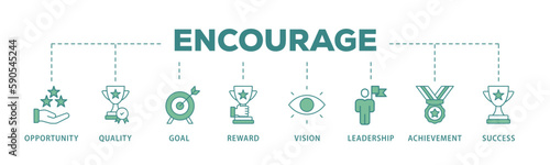 Encourage banner web icon vector illustration concept with icon of opportunity, quality, goal, reward, vision, leadership, achievement, success
