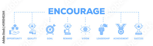 Encourage banner web icon vector illustration concept with icon of opportunity, quality, goal, reward, vision, leadership, achievement, success

