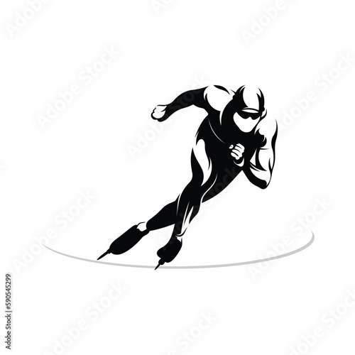 Silhouette of a speed skater vector illustration. Sport emblem. Winter sport vector icon.