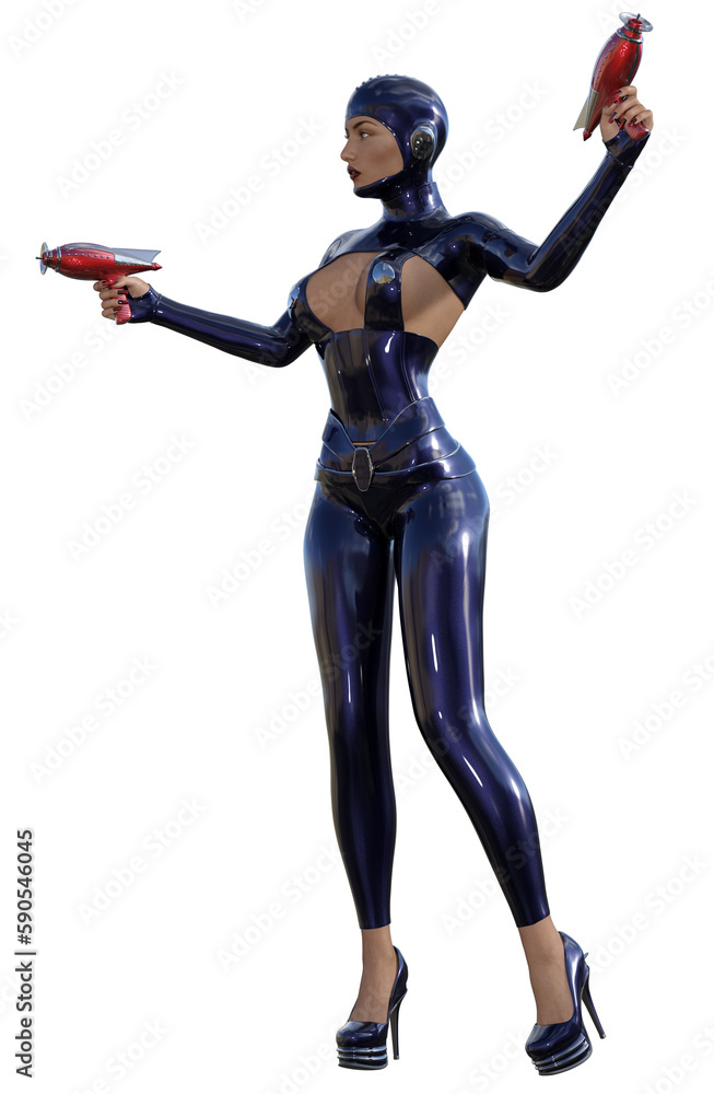 futuristic woman warrior armed with ray guns, 3d rendering futuristic woman warrior armed with ray guns, 3d rendering