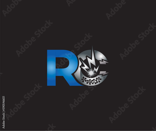 Electric Energy abstract RC letter creative logo Technology Design Blue or Silver Color