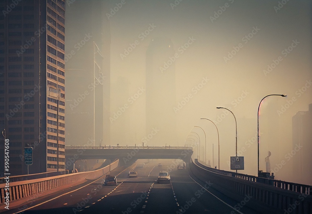 Dangerous smog and haze in urban city due to high levels of unhealthy ...