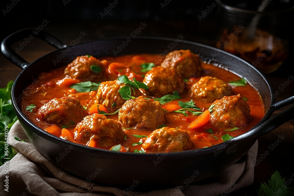 Real delicious Italian meatball curry dish generative ai
