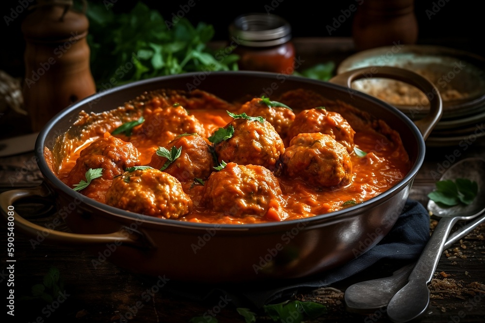 Real delicious Italian meatball curry dish generative ai