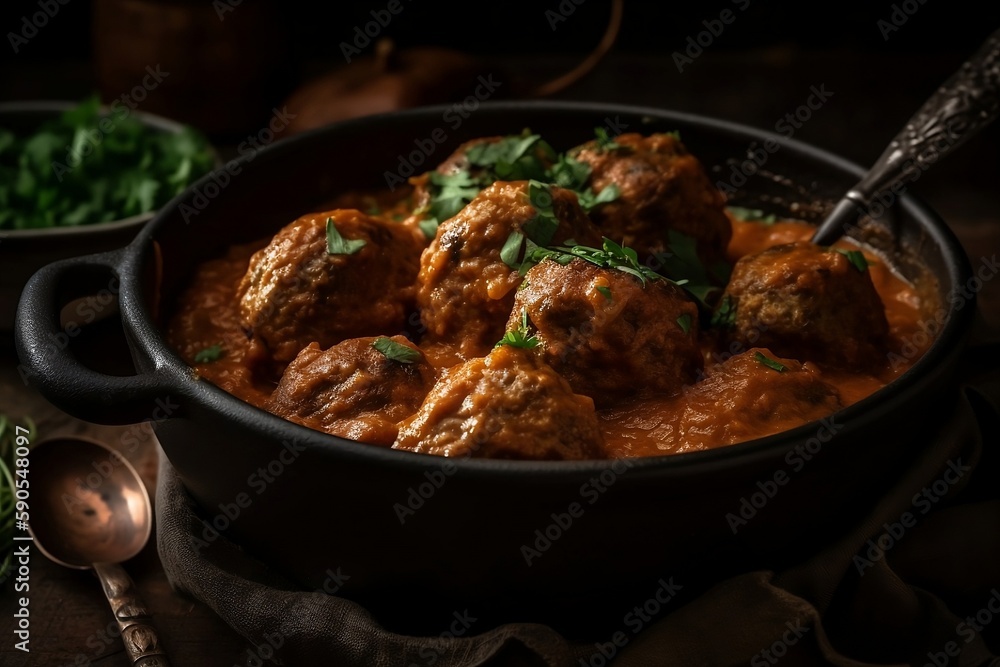 Real delicious Italian meatball curry dish generative ai Real delicious Italian meatball curry dish generative ai