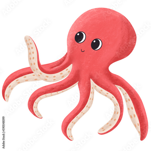 octopus cartoon character paint brush watercolor seaweed underwater sea ocean
