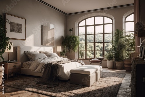 Spring Luxury Spanish Traditional Bedroom Made with Generative AI © Bryan