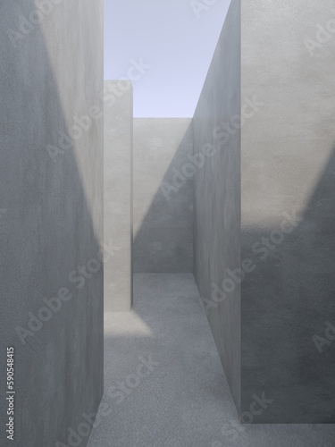 endless maze concrete space ,3d rendering